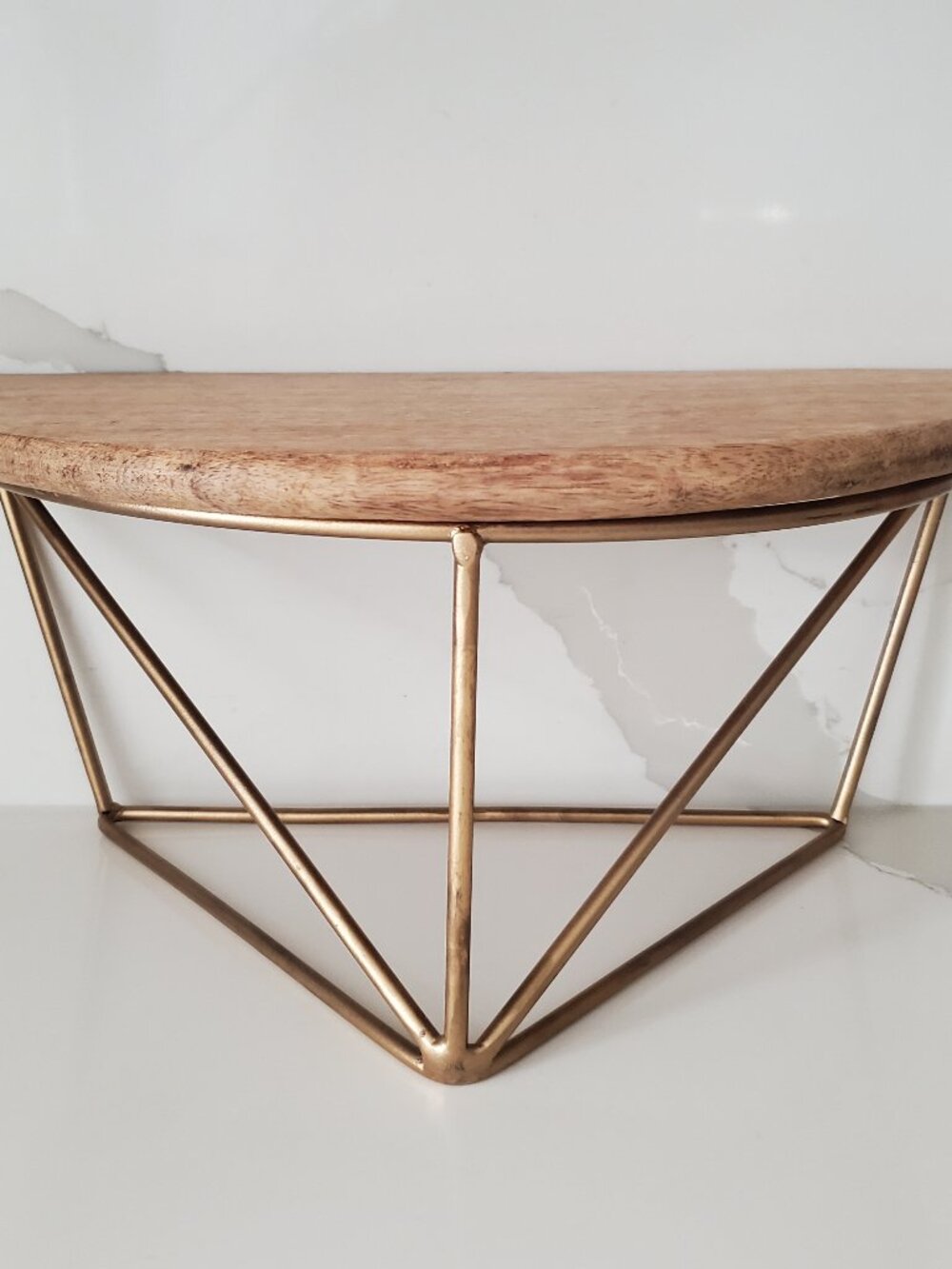 Modernist Abstract Wooden Wall Shelf Brass Metal Stand / Bracket